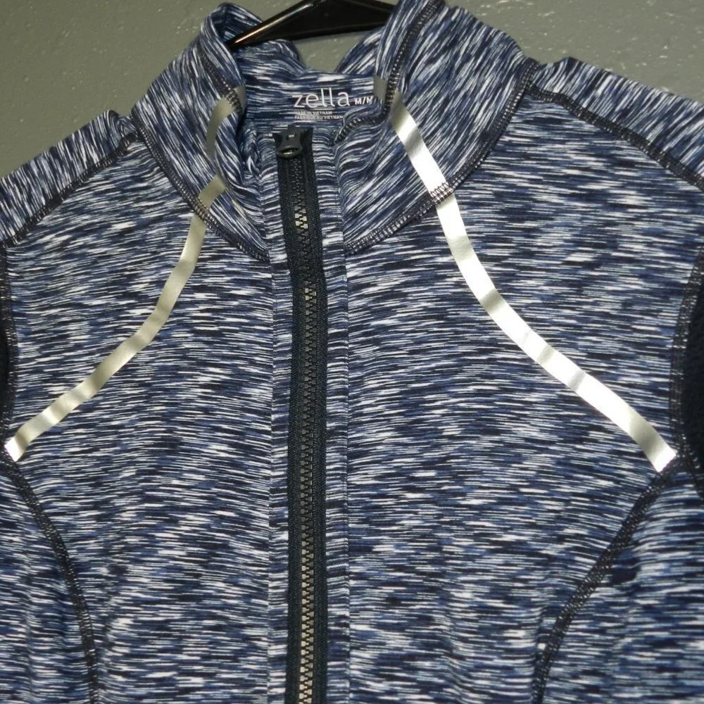 Zella Women Navy Blue Heather Zip Up Fitted Workout Thumbhole Jacket Size Medium - Picture 4 of 8